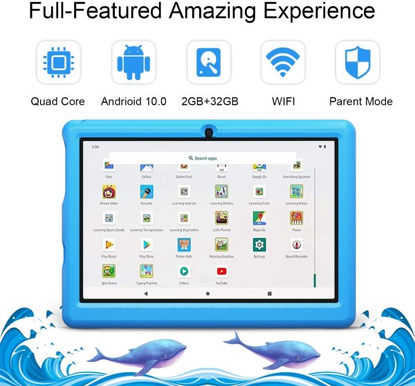 Tablet per Bambini 10" Android 10 Doppia Fotocamera 2GB RAM 32 GB ROM WIFI Tablet con Parental Control(blu) - immagine 3