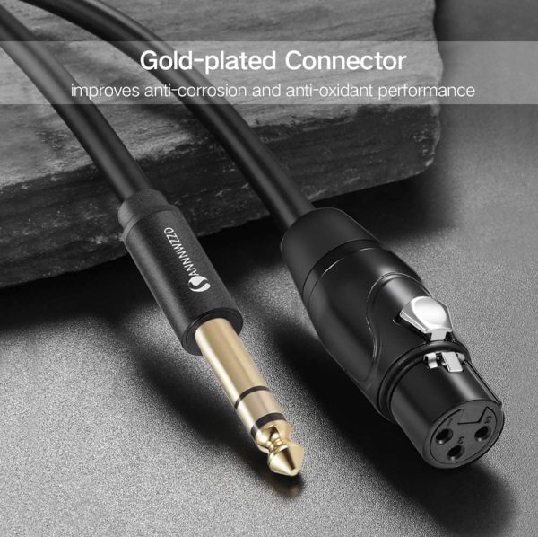 Cavo Audio Bilanciato, connessioni Jack 6.35mm Stereo a Cannon XLR 3P Femmina per altoparlanti e console studio di registrazione ecc (1M) - immagine 5