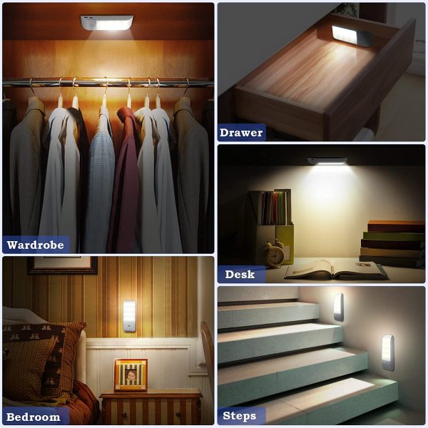 Luce Notturna LED [2 Pezzi], Luce Armadio con Sensore di Movimento,ON/AUTO/OFF, Lampada LED Ricaricabile USB Bianca Natural,Magnetica, per Soggiorno, Camere da Letto, Scale, Armadi, Cucine, Corridoio - immagine 5