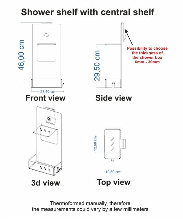 Agplex Porta Sapone Per Doccia in Plexiglass Con Porta Asciugamani -Mensola Per Doccia - Misure in cm 24x20xh45 - immagine 8