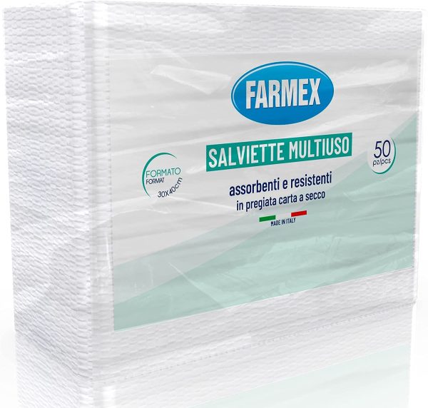 Farmex Salvietta In Carta A Secco - Asciugamani monouso con Goffratura a S Mis. 30x40 Cm - Asciugamani Usa e Getta - Carta Mani 50 pezzi - immagine 2