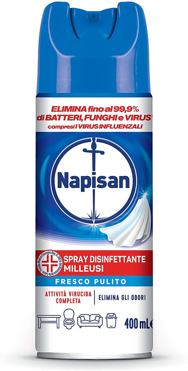 Napisan Spray Disinfettante Milleusi Da Ml, Igienizza E Disinfetta Superfici E Tessuti, Fragranza Fresco Pulito, Nessun Colore, 400 Millilitro