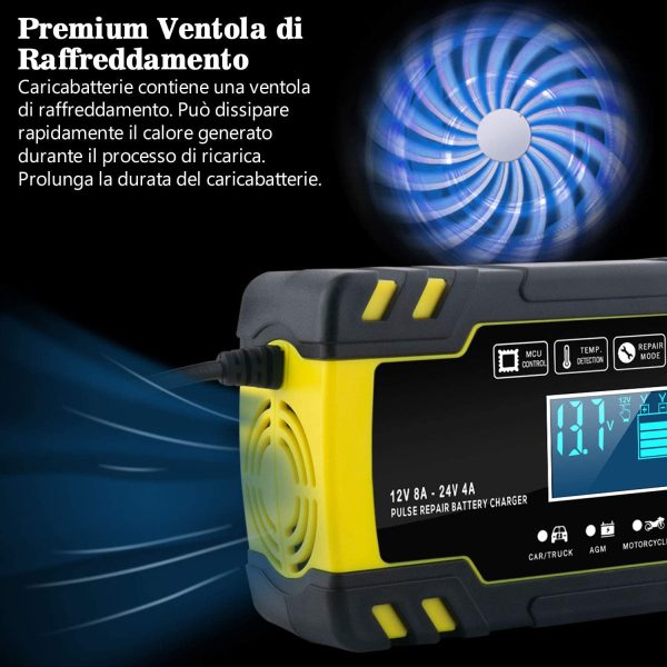 Caricabatterie e Mantenitore Auto 12V/24V 8A, Carica Batteria per Auto Moto Camion AGM Batterie, Automatico Intelligente Caricabatteria con Schermo LCD(6-150AH) - immagine 5