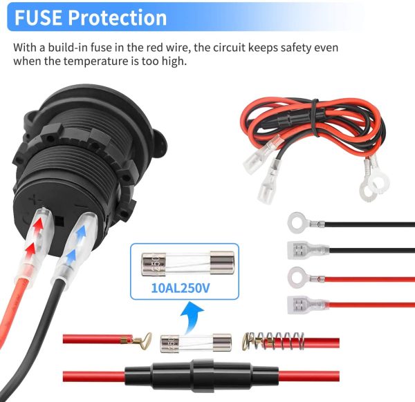 Presa accendisigari DC 12V-24V 120W per Barca, Auto, motocicletta, impermeabile, con cavo di connessione da 0.6m