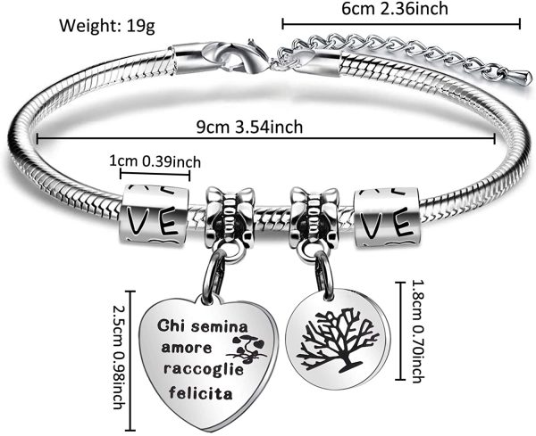 Angelra Bracciale da Donna con Ciondolo In Acciaio,"Chi Semina Amore Raccoglie la Felicita" Misura regolabile Incisione Argento Braccialetto (Style 2) - immagine 4