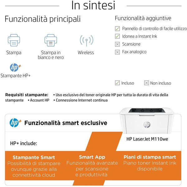 Stampante A Singola Funzione  LaserJet M110we, Bianco - immagine 7