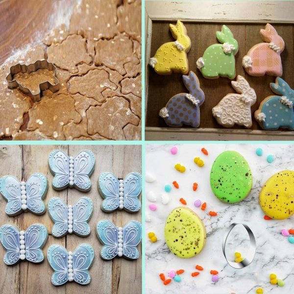 Formine per Biscotti di Pasqua, 7 Pezzi Tagliabiscotti Acciaio Inox Modello Pasqua Uovo, Coniglietto, Testa di Coniglio, Farfalla, Fiore, Pecora, Pulcino Stampi Biscotti Pasquali - immagine 4