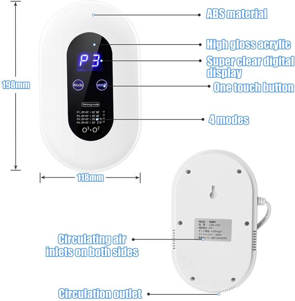 ACADGQ Mini Purificatore d'Aria Ozono,Purificatore d'Aria, Sterilizzatore per deodorizzazione Dell'ozono,Deodorante per Ionizzatore di Ozono,Macchina Portatile per L'ozono per Animali Domestici,Auto - immagine 8