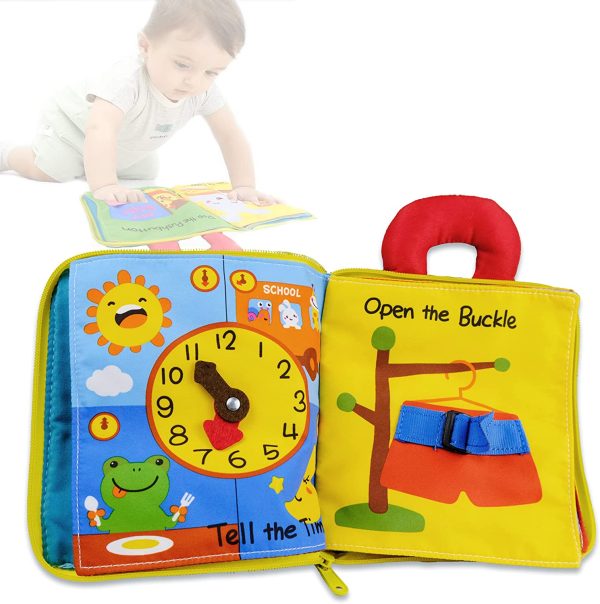 Richgv Libro sensoriale per Neonato, Orologio Educativi Giochi, Libri Tattili, Giocattoli Educativi, Imparare Le Abitudini e Le Abilit?? della Vita, Biteable e Lavabile, Neonati Regali Unisex - immagine 5