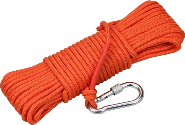 Cima per Ancora, 20m x 6mm Corda Multifunzionale in Nylon Magnete da Pesca con Moschettone per Outdoor, Sicurezza Durevole e Attività Campeggio, Arancia - immagine 4