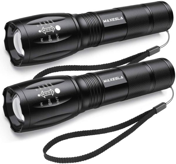 Maxesla Torcia LED Potente Professionale, 2 Pezzi Impermeabile 2000 Lumen Super Luminoso Mini Torcia Tattica, Portatile Torcia Militare Fuoco Regolabile, Torcia Potente 5 modalit?? di illuminazione