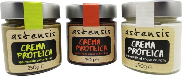 ASTENSIS Tris Proteico - Crema Proteica Spalmabile Pistacchio, Nocciola e Cocco Crunchy - Artigianali 250 Grammi - Proteine - Senza Zucchero, Senza Olio di Palma - Tris Proteico - immagine 2