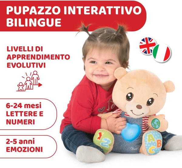 Chicco Teddy Orso delle Emozioni, Peluche Evolutivo Interattivo Bilingue Italiano/Inglese, Gioco Educativo con Emozioni, Numeri e Lettere, Pupazzo con Luci e Canzoni - Giochi Bambini 6 Mesi - 5 Anni