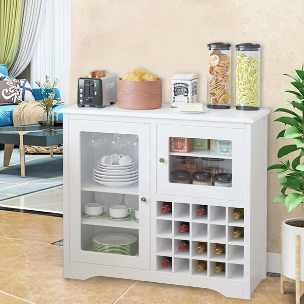 Credenza Cantinetta Moderna, Mobiletto Porta Bottiglie e Calici di Vino, Armadietto con 2 Ante in Legno, adatto per Sala da Pranzo, Soggiorno, 94.5x35x82cm - immagine 5