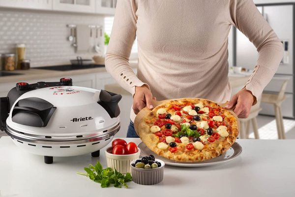 918 Pizza in 4' minuti, Forno Pizza, 1200 W, Pietra refrattaria con trattamento anti-aderente, Temperatura Max 400??C, 5 livelli di cottura, Bianco - immagine 4