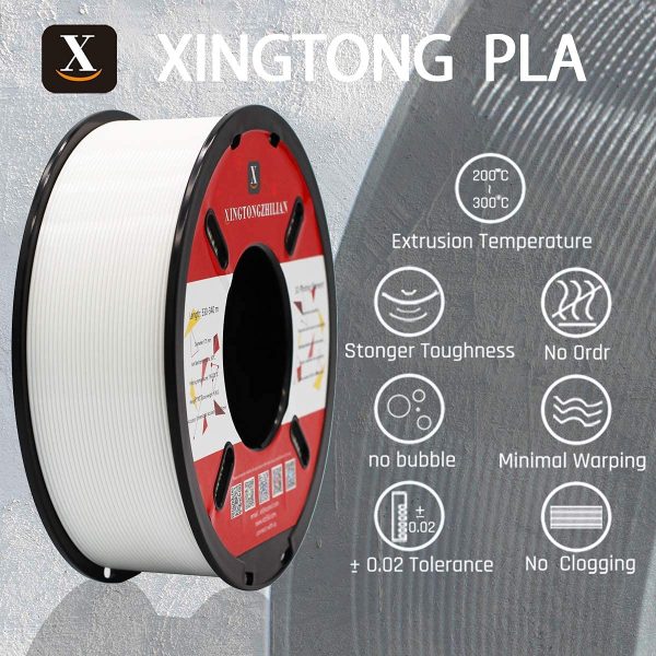 Filamento PLA 1.75mm, XINGTONGZHILIAN 3D Filamento PLA 1.75mm, Materiali di Stampa 3D per Stampante 3D, 1kg 1 Spool, Bianco