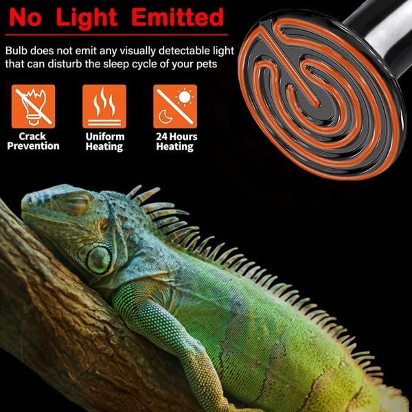 Lampada Riscaldante in Ceramica Trasmettitore Riscaldatore a Raggi infrarossi Lampda per Rettili, Serpente, Uccelli, Tartaruga, Gatto e Cane ecc (100W) - immagine 2