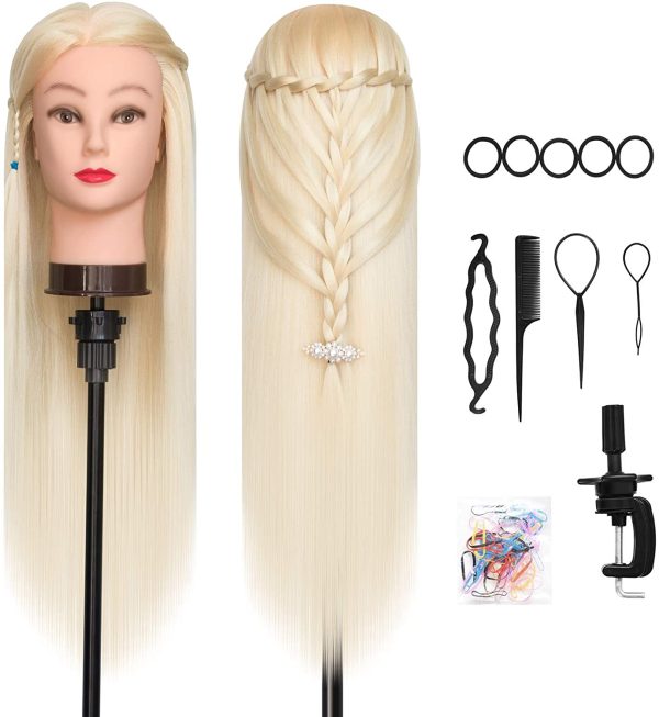 Testa per parrucchieri, DanseeMeibr 26" Morbidi Testina Parrucchiere Capelli 100% Sintetica Ombre Testa per Acconciature Testa Parrucchiera con Staffa+ DIY Accessori per Capelli - immagine 4