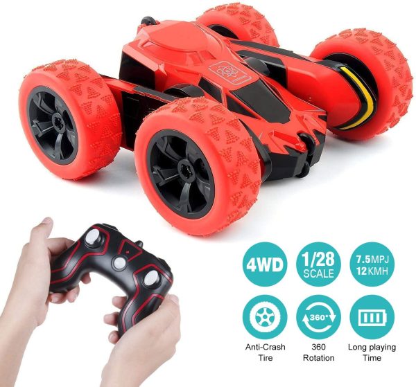 Macchina Telecomandata, 4WD RC Auto Telecomando 360?? Rotazione Acrobatica RC Stunt Car Telecomandate, 1:28 / 2.4GHZ Macchina Radiocomandata per Bambini Giocattoli - Rosso (Batteria Non Inclusa) - immagine 2