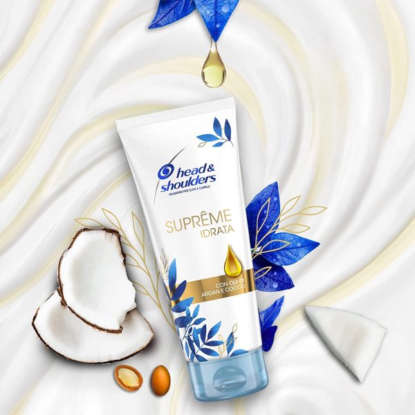 Head & Shoulders Shampoo Antiforfora Suprême Idrata con Olio di Argan e Olio di Cocco Shampoo e Balsamo Set, Capelli Secchi, Confezione da 3 x 225ml Shampoo + 2 x 225ml Balsamo, Idea Regalo Donna - immagine 5