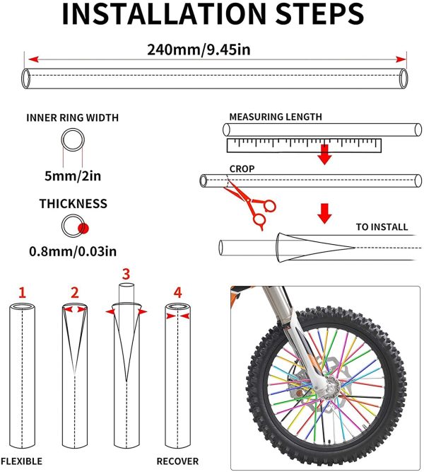 PSLER? 72 Pezzi Copri Raggi Copriruota Pelli Coperchio Avvolgente Decorazione Protezione Tubo Moto Motocross Pit Dirt Bike Bici Mtb(11 Colori Misti)