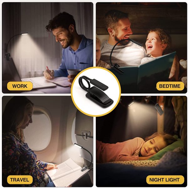 Luce da Lettura, USB Ricaricabile Lampada da Lettura , 6 LEDs 3 Modalità con Clip Luce per Lettura Libri a Letto, 360°Flessibile Collo Luce Lettura per Libro,Kindle,Portatili,Viaggio,Emergenza - immagine 4