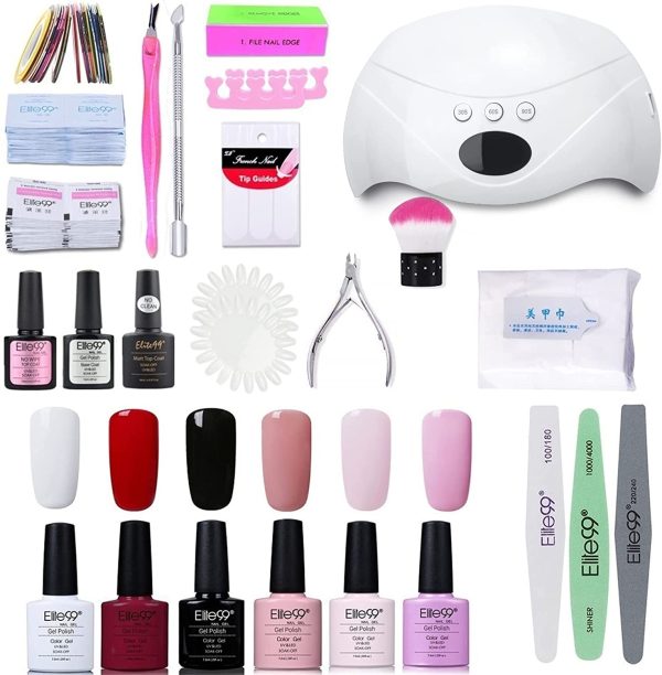 Elite99 Smalto Semipermanente per unghie Kit di Partenza in 6 coloris Gel 48 W LED Lampada UV Nail Dryer Soak Off Topcoat Basecoat Nail Art Tool Set di Adesivi per Manicure Set per Manicure