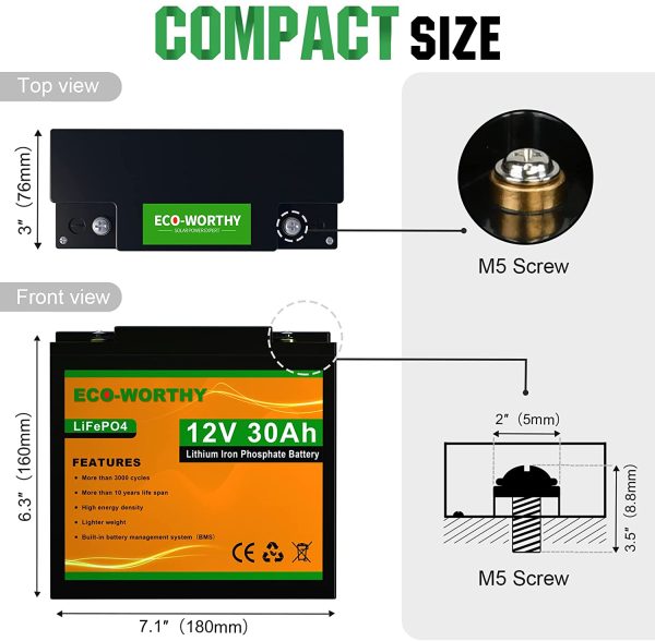 12V 30Ah Batteria LiFePO4 Litio Ferro Fosfato Ricaricabile con Oltre 3000 Volte Deep Cycle e Protezione BMS per Kit Pannello Solare, Scooter, Famiglia, Trolling Motor - immagine 7