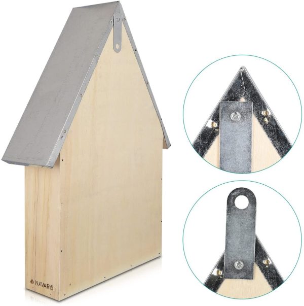 Navaris casetta per Insetti in Legno - rifugio Ecologico per Farfalle vespe api coleotteri 23 x 40 x 7cm XL Nido Tetto in Metallo - Materiali Naturali