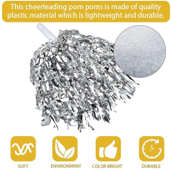 RMENOOR 12 Pezzi Cheerleading Pon-Pons, Pompon Metallici da Cheerleading, Cheerleader Pompoms per Festa Sport Danza Allegria Pompon di Plastica per Gli Sport Saluti Palla Danza, 6 Colori - immagine 4