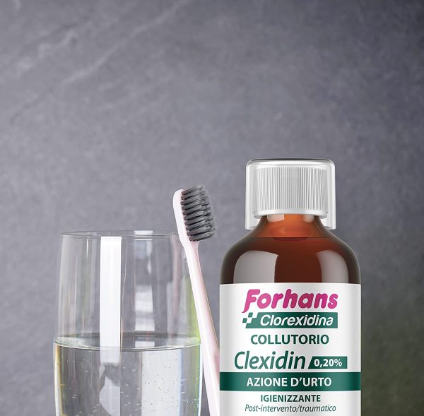 Forhans Clorexidina, Collutorio Clexidin 0,20%, Antisettico Con Clorexidina, Azione D'urto, Trattamento Post Intervento, Contrasta Le Infezioni Del Cavo Orale, Senza Alcol, Sapore Gradevole, 200ml, Clexidin Colluttorio 0,20% - immagine 2