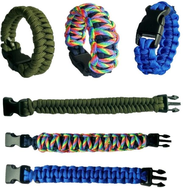 Paracord braccialetto kit, Bliqniq 25pcs parachute corde Survival Kit Starter di fuoco Whistle 10 nodi per Paracord/ 2 aghi da produzione per Paracord in Acciaio INOX per camminare campeggio emergenza - immagine 5