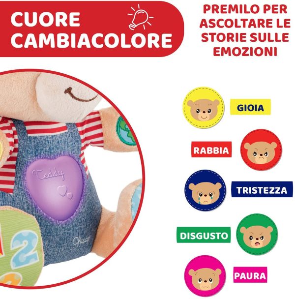 Chicco Teddy Orso delle Emozioni, Peluche Evolutivo Interattivo Bilingue Italiano/Inglese, Gioco Educativo con Emozioni, Numeri e Lettere, Pupazzo con Luci e Canzoni - Giochi Bambini 6 Mesi - 5 Anni - immagine 8