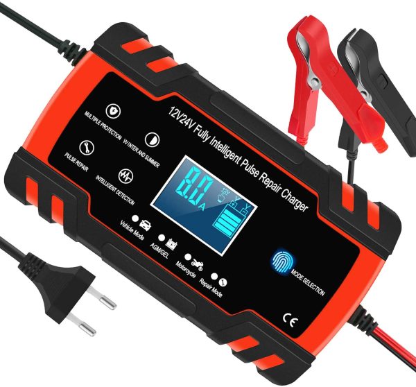 Mantenitore di Carica Auto 12V/24V 8A, Intelligente Automatico Caricabatterie Manutentore per Auto Moto Camion AGM Batteria con Schermo LCD - immagine 3