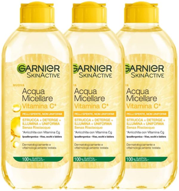 Garnier Acqua Micellare Tutto in 1 SkinActive, Con Vitamina C, Per Pelli Spente e Non Uniformi, Senza Risciacquo, 3 x 400 ml - immagine 7