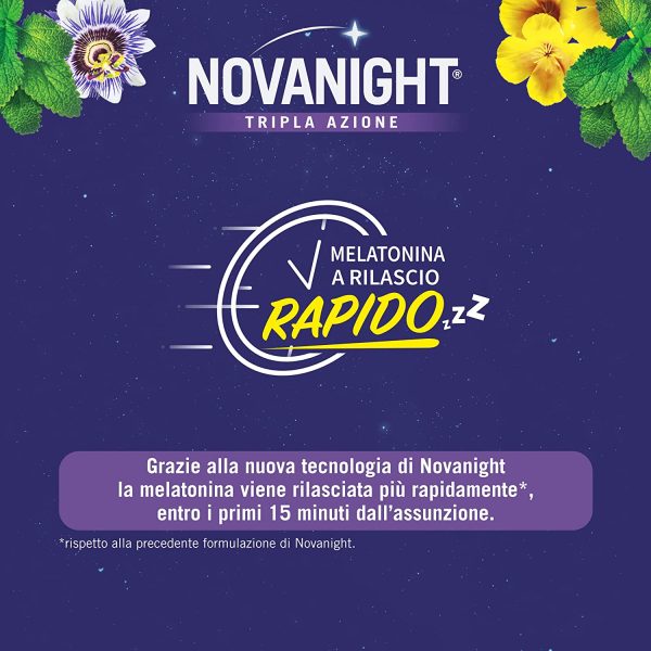 Novanight, Tripla Azione, Integratore Alimentare, Melatonina, Senza Glutine, 30+30 Compresse - immagine 7