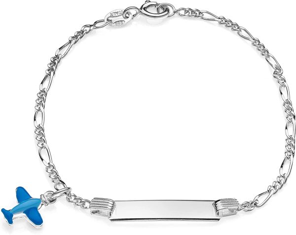 Aka Gioielli® - Bracciale Targhetta Identificativa Bambino Argento 925 con Aereo Azzurro Smaltato, Regalo comunione - immagine 3