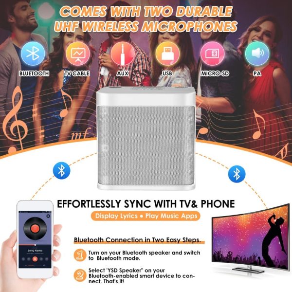 SEAAN Sistema di Karaoke, Mini Sistema di Altoparlanti PA Bluetooth con 2 Mini Microfoni Wireless, Karaoke Macchina Portatile per Bambini e Principianti - immagine 6