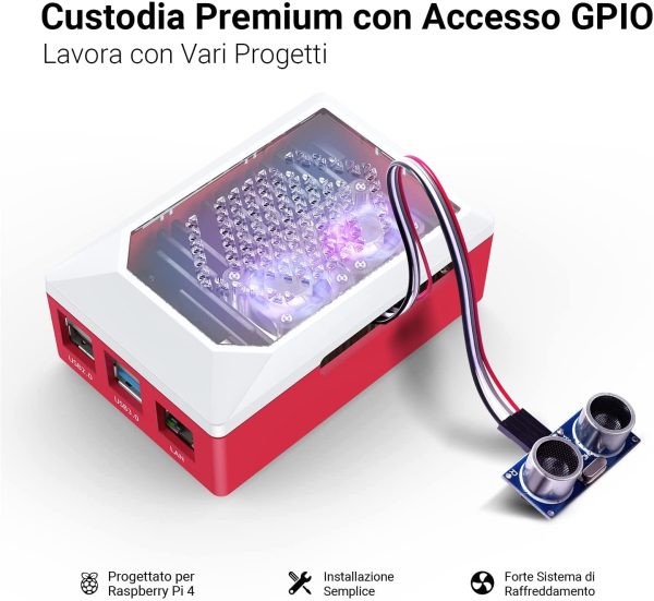 Raspberry Pi 4 Model B 8GB RAM Kit, RPi Barebone con MicroSD Card 128GB, Type C Alimentatore 5.1V 3A, 2 Micro HDMI Cavi, Ventola, Raspberry Pi4 Custodia Rossa, Lettore di Scheda -RPi 8128 - immagine 8