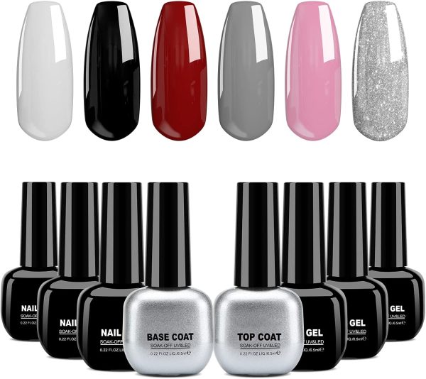 Smalti per Unghie Set (8pzs) Smalto Semipermanente per Unghie, Gel Unghie, Gel Colorati per Unghie UV, Kit Semipermanente Unghie con Base Coat Top Coat per UV LED Set Manicure, 6.5ml - immagine 5