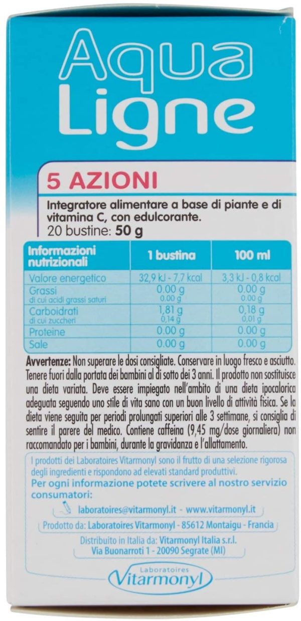 AQUALIGNE 5 AZIONI Vitarmonyl ??Integratore 20 bustine ??5 azioni combinate: drenante, equilibrio del peso, metabolica, tonificante e digestiva - immagine 8