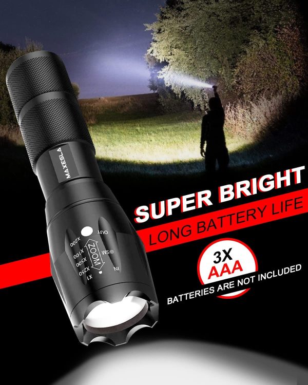 Maxesla Torcia LED Potente Professionale, 2 Pezzi Impermeabile 2000 Lumen Super Luminoso Mini Torcia Tattica, Portatile Torcia Militare Fuoco Regolabile, Torcia Potente 5 modalit?? di illuminazione - immagine 2