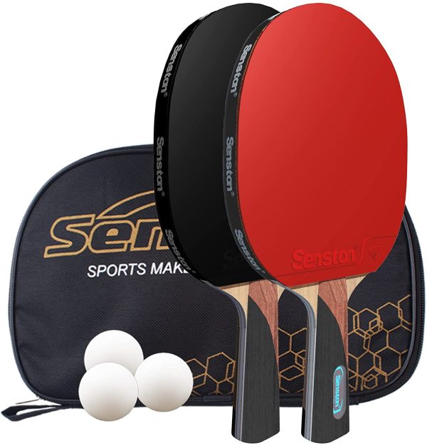 Senston Set da Ping Pong Set Racchette Ping Pong, 2 Racchette Ping Pong in Gomma a Doppia Faccia, 3 Palline Ping Pong, 1 Borsa Portatile - immagine 2