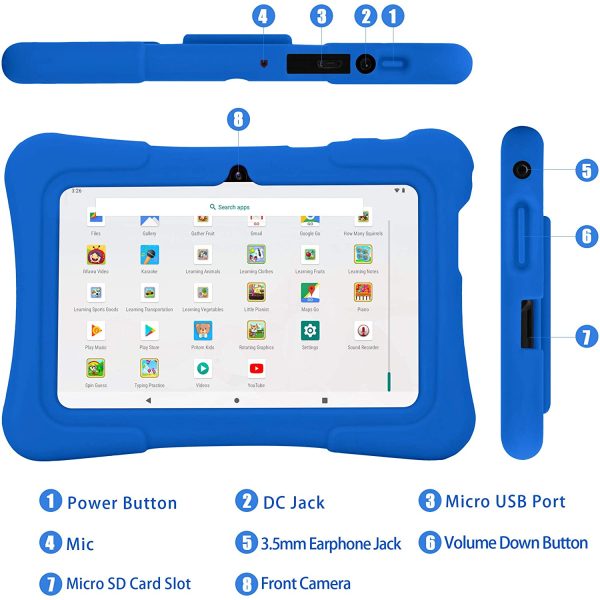 Tablet per bambini Pritom 7 pollici, Quad Core, Android 10, 16GB di ROM, WiFi, Istruzione, giochi, software per bambini preinstallato con custodia per tablet per bambini, controllo genitori (blu) - immagine 4