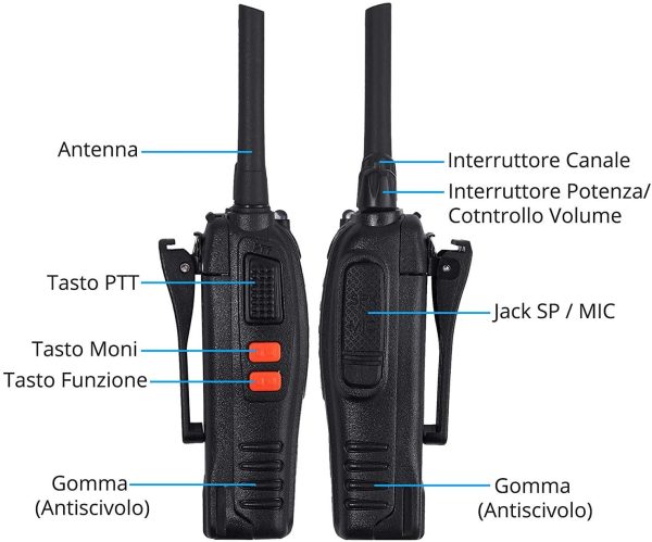 ESYNiC 2 Paia Walkie Talkie Ricaricabile VOX Radio PMR446MHz 0.5W Frequenza Civile Ricetrasmittente Portatile 16 Canali Singola Banda Woki Toki con USB Caricabatterie per Negozi Sopravvivenza Ciclismo - immagine 2