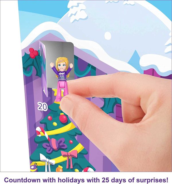 Polly Pocket - Calendario dell'Avvento, a Tema Divertimento Invernale in Famiglia, con 25 Giorni di Sorprese da Scoprire, un Totale di 34 Pezzi per Giocare, dai 3 Anni in Su, GYW07 - immagine 2