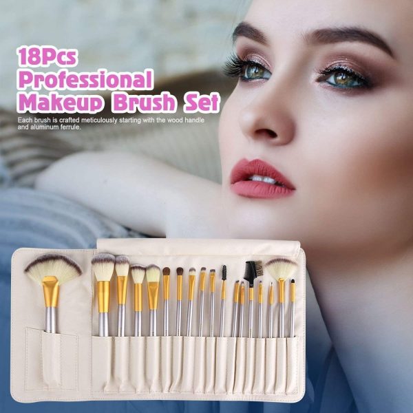 18 Pezzi Pennelli Trucco Set di Pennelli Trucco Con Custodia da Viaggio Manico in Legno Professionale Pennello Kabuki in Fibra Sintetica Premium per Fondotinta Blush Correttore Ombretto Viso Potere - immagine 8