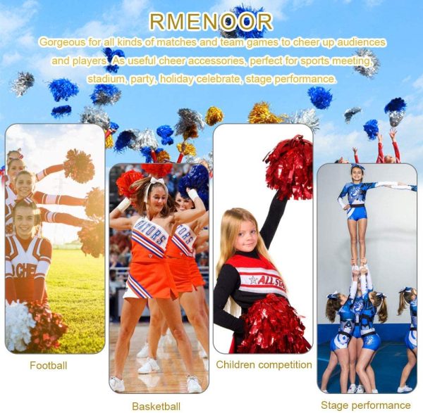 RMENOOR 12 Pezzi Cheerleading Pon-Pons, Pompon Metallici da Cheerleading, Cheerleader Pompoms per Festa Sport Danza Allegria Pompon di Plastica per Gli Sport Saluti Palla Danza, 6 Colori - immagine 2