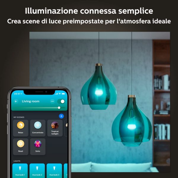 Philips Hue White&Color Ambiance Lampadina Smart Led, Bluetooth, Controllo Vocale, Dimmerabili, E27, A60, 6,5W, - immagine 6