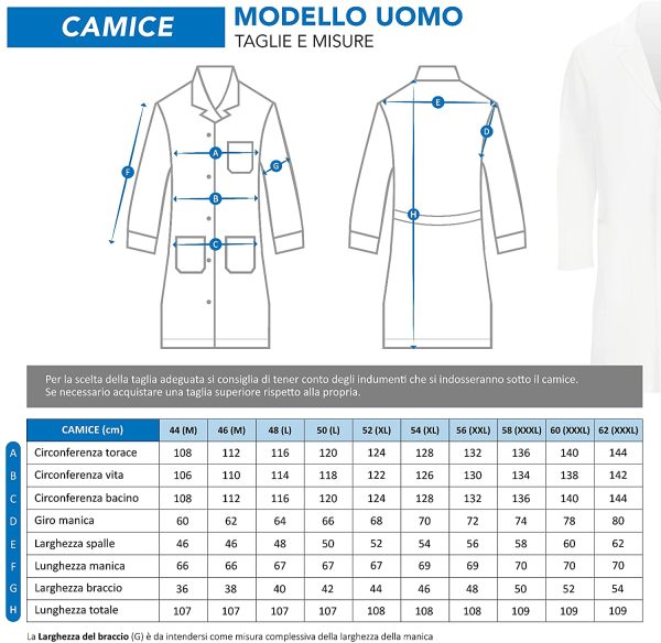 AIESI? Camice per Medico Laboratorio da Uomo Bianco in Cotone 100% sanforizzato - immagine 3